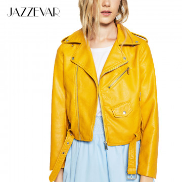 2016 New Autumn Fashion Street Women&#39;s Short Washed PU Leather Jacket Zipper Bright Colors New Ladies Basic Jackets Good Quality32693496666
