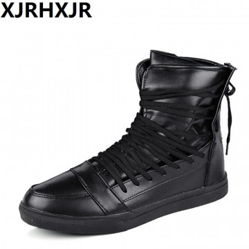 2017 High Tops Men Shoes Male Casual Shoes White Red Black Lace Up Student PU Leather Boots Hook & Loop Board Shoes32815563072