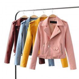 2017 Lika S-XL New Spring Fashion Bright Colors Good Quality Ladies Basic Street Women Short PU Leather Jacket FREE Accessories