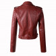 2017 New Fashion Women Wine Red Faux Leather Jackets Lady Bomber Motorcycle Cool Outerwear Coat with Belt Hot Sale