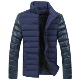 2017 New Winter Men Jackets Men's Coat Fashion Leather Sleeve Spliced Design Outwear Down Cotton Padded Jacket Men Asian M-3XL