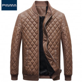 2017 design brand men faux leather coats spring regular fit plaid overcoat casual male jackets khaki pu coat soft Jaqueta 541