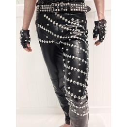 2017 new fashion tight-fitting slim rivets black leather men pants hip-hop skinny male trousers dj singer ds dancer costumes