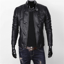 90AFTER Men's New Spring Fashion Casual Leather PU Jacket Mens Leather Coat Plus Cashmere Collar Motorcycle Leather Men Jacket 