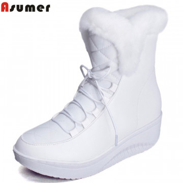 Asumer Hot Sale Shoes Women Boots Solid Slip-On Soft Cute Women Snow Boots Round Toe Flat with Winter Fur Ankle Boots32661014302