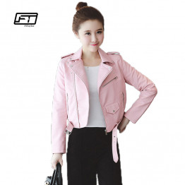 Autumn Winter Pink Blue Women Leather Jackets Soft Pu Faux Leather Coats Slim Short Design Turn Down Collar Motorcycle Outwear