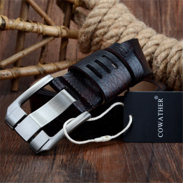 COWATHER 2017 QUALITY cow genuine luxury leather men belts for men strap male pin buckle BIG SIZE 100-130cm 3.8 width QSK001