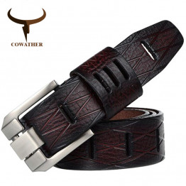 COWATHER 2017 QUALITY cow genuine luxury leather men belts for men strap male pin buckle BIG SIZE 100-130cm 3.8 width QSK001