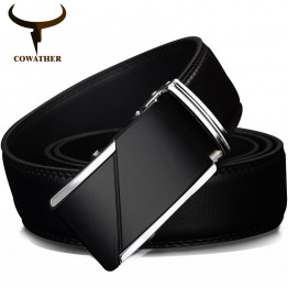 COWATHER COW genuine Leather Belts for Men High Quality Male Brand Automatic Ratchet Buckle belt 1.25" 35mm Wide 110-130cm long 