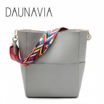 DAUNAVIA Luxury Brand Designer Bucket bag Women Leather Wide Strap Shoulder bag Handbag Large Capacity Crossbody bag Color 5 