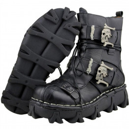 Fashion Cowhide Genuine Leather Military Uniform Boots Gothic Skull Punk Martin Platform Mid-calf Boots Steampunk Shoes