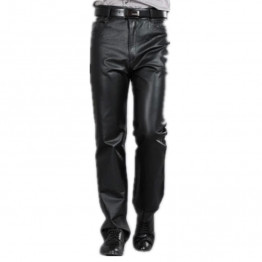 Fashion Leather Pants Men Genuine Leather Straight Pants M-7XL Men's Plus Size Flat Zipper Fly Regular Motorcycle Pants