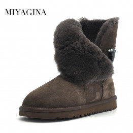 Free Shipping New Arrival 100% Real Fur Classic Mujer Botas Waterproof Genuine Cowhide Leather Snow Boots Winter Shoes for Women