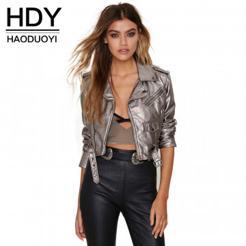 HDY Haoduoyi Belt Women Spring jacket Punk Style Short Faux Leather Coat Faux Leather Suede Jacket Women Pu Leather Coat Female32546826943