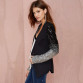 HDY Haoduoyi slim women Pu patchwork Black silver sequins Jackets Full sleeve Fashion winter coat for wholesale