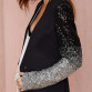 HDY Haoduoyi slim women Pu patchwork Black silver sequins Jackets Full sleeve Fashion winter coat for wholesale
