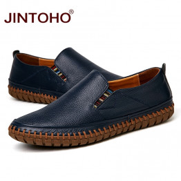 JINTOHO Big Size Men Genuine Leather Shoes Slip On Black Shoes Real Leather Loafers Mens Moccasins Shoes Italian Designer Shoes