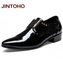 JINTOHO Men Dress Italian Leather Shoes Slip On Fashion Men Leather Moccasin Glitter Formal Male Shoes Pointed Toe Shoes For Men