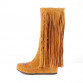 KemeKiss Fashion Chinese Nation Style Flock Leather Women Fringe Flat Heels Long Boots Woman Tassel Knee High Boots Size 34-43 