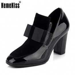 KemeKiss Women Genuine Leather High Heel Boots bowknot Winter Ankle Boots Footwear ladies high heels Shoes R4549 Size 34-43
