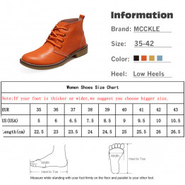 MCCKLE Woman Fashion Genuine Leather Motorcycle Ankle Boots Female Lace Up Low Heels Platform Comfortable Spring Autumn Shoes