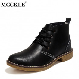 MCCKLE Woman Fashion Genuine Leather Motorcycle Ankle Boots Female Lace Up Low Heels Platform Comfortable Spring Autumn Shoes