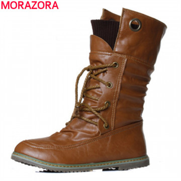 MORAZORA 2017 New fashion motorcycle ankle boots for women spring autumn fashion boots pu leather shoes plus size 34-4332330006555