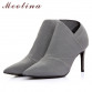 Meotina Ankle Boots Fashion Women Boots Genuine Leather+Microfiber Pointed Toe Stiletto High Heel Black Large Size 9 Sexy Shoes32391095591