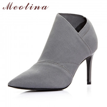 Meotina Ankle Boots Fashion Women Boots Genuine Leather+Microfiber Pointed Toe Stiletto High Heel Black Large Size 9 Sexy Shoes32391095591