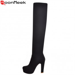 MoonMeek Plus size 34-46 new fashion platform over the knee boots thick high heels round toe thigh high winter suede long boots 