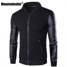 Mountainskin Bomber Jacket Men's Coats Patchwork Leather Men Outerwear Autumn Slim Fit 2017 Brand Male Motorcycle Jackets SA003