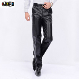 New Autumn Winter Mens Fashion PU Leather Pants Men Faux Leather Loose Straight Motorcycle Windproof Trousers Plus Size For Male