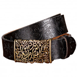 New Fashion Cow Genuine leather belt woman Vintage floral metal buckle Wide belts for women Top quality strap for female jeans