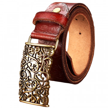 New Fashion Cow Genuine leather belt woman Vintage floral metal buckle Wide belts for women Top quality strap for female jeans32378077867