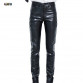 New Mens Elastic Faux Leather Pants PU Motorcycle Ridding Black Slim Fit Dance Party Trousers Biker Leather Pants For Male