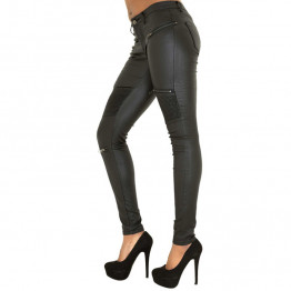 New PU Leather Patchwork Pants Women 2017 autumn Zippers low waist elastic Skinny Pencil Pants Plus Size Slim black Trousers