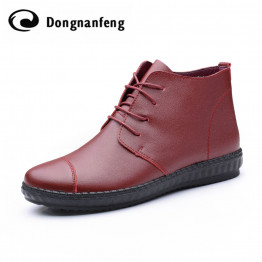 Oxford Flats Ankle Women's Boots Shoes Woman Female Fashion Lace Up Genuine Leather Rubber Soles Superstar Casual Beand DNF-953
