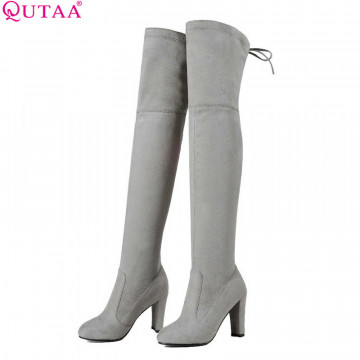 QUTAA 2017 Women Over The Knee Boots Sexy PU leather Square High Heel Women Shoes Winter Warm Motorcycle Boots Size 34-4332757175102
