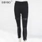 Sibybo Women Lace Up Suede Leather Pencil Pants 2017 High Waist Hollow Out Bodycon Sexy Club Party Hot Bandage Black Trousers