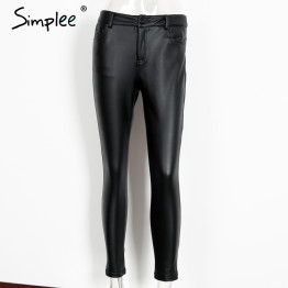 Simplee Slim leather women pants capris leggings Autumn winter sexy high waist pants trousers Black pencil pants female bottom
