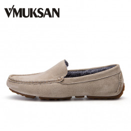 VMUKSAN Winter Fur Men Loafers 2017 New Casual Shoes Slip On Fashion Drivers Loafer Pig Suede Leather Moccasins Plush Men Shoes