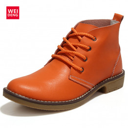 WeiDeng Women Ankle Boots Fashion Outdoor Winte Lace up Genuine Leather Classic Military Botas High Top Casual Waterproof Shoes