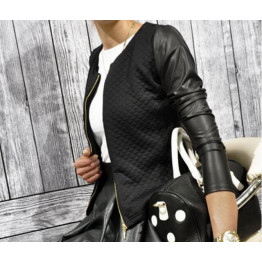 Women PU Leather Casual Zip Long Sleeve Chic Stylish Top Outwear Parka Coat Zipper Patchwork Baseball Jacket LXZ020M XXL
