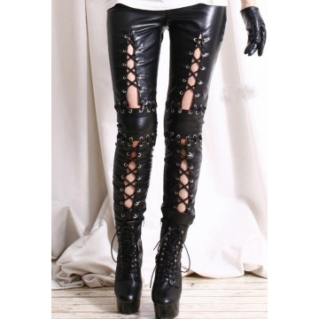 women gothic lace up pant punk rock faux leather pants lady party night bar sexy leather leggings dancing disco slim pant32322409411