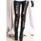 women gothic lace up pant punk rock faux leather pants lady party night bar sexy leather leggings dancing disco slim pant